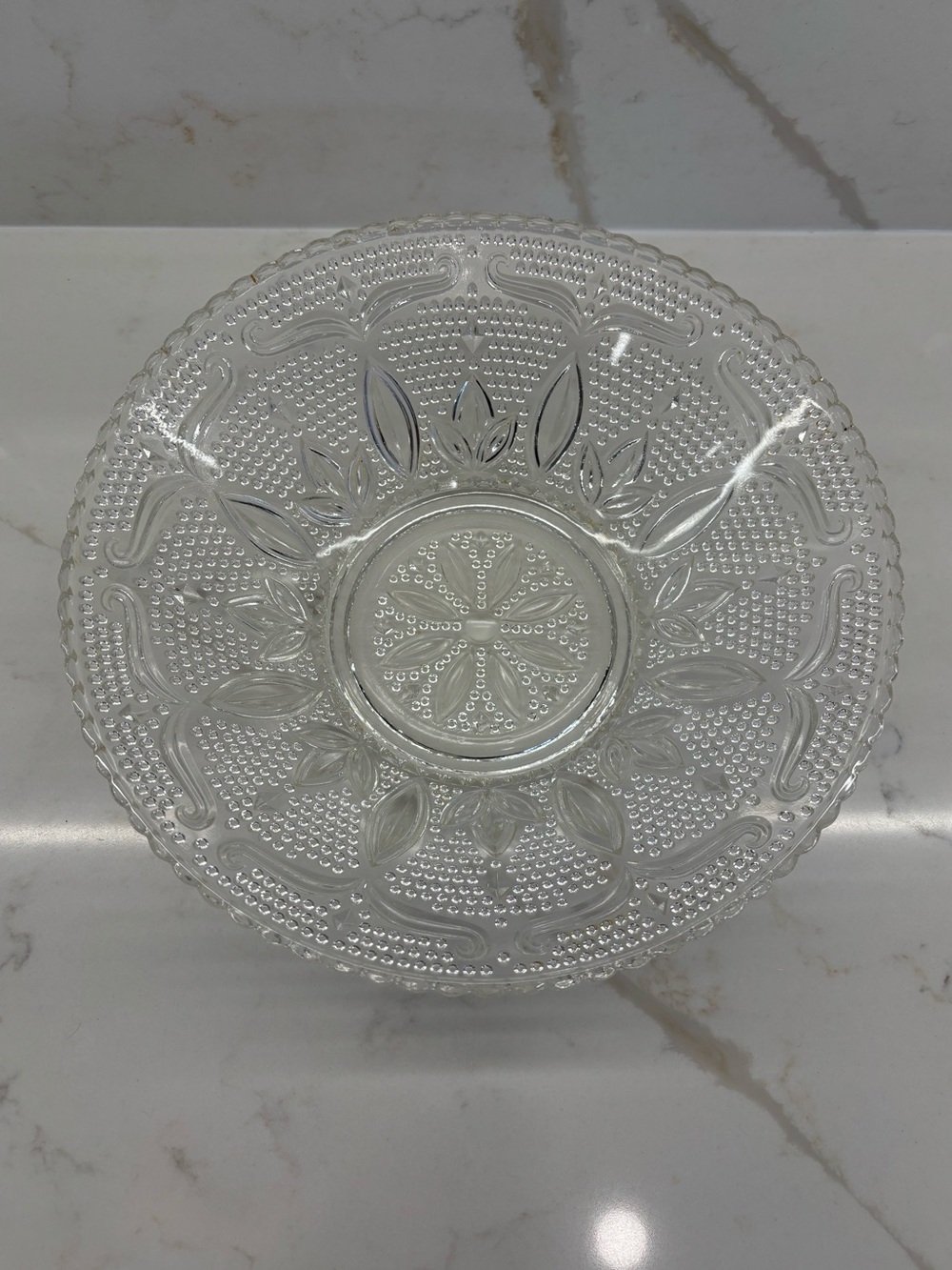 Vintage Federal Glass Heritage Clear Sandwich Glass Serving Bowl Scroll Flowers